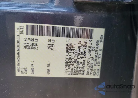 2012 Nissan Altima Sr z USA, uszkodzony, nr VIN 1N4BL2AP2CC166813